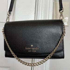 kate spade Black Leather Crossbody with Gold Chain Accent